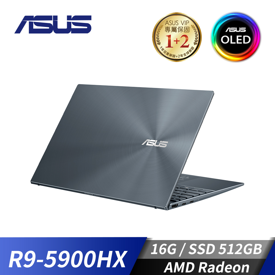 華碩 ASUS ZenBook14 筆記型電腦 14"(R9-5900HX/16G/512G/AMD Radeon/W10)綠松灰