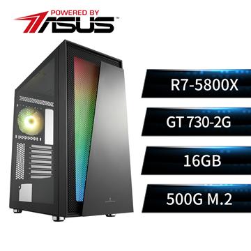 華碩平台[霹靂遊俠]R7八核獨顯SSD電腦(R7-5800X/X570/16G/GT730/500G)