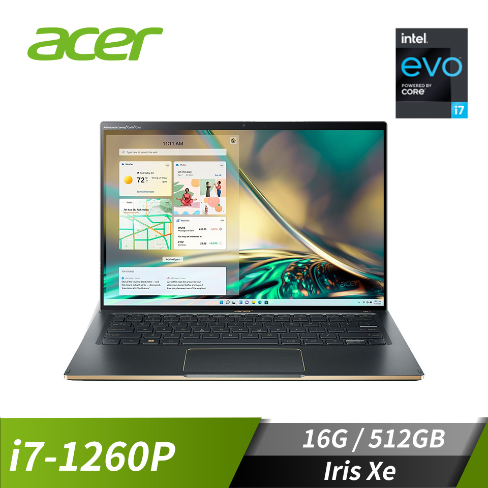 (展示品) 宏碁 ACER Swift 5 筆記型電腦 14" (i7-1260P/16GB/512GB/Iris Xe/W11/EVO認證) 綠