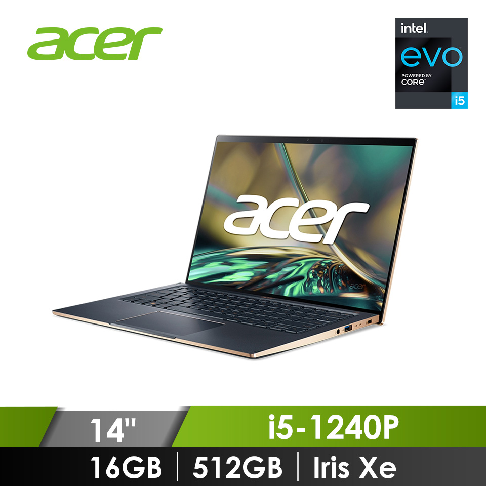 (展示品) 宏碁 ACER Swift 5 觸控筆記型電腦 14" (i5-1240P/16GB/512GB/Iris Xe/W11/EVO認證)迷霧綠