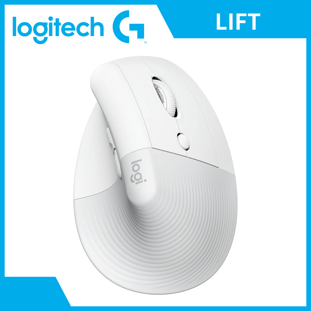 羅技 Logitech LIFT 人體工學垂直無線滑鼠-珍珠白