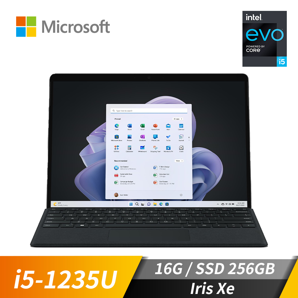 微軟 Microsoft Surface Pro9 13" (i5-1235U/16GB/256GB/Iris Xe/W11/EVO認證)石墨黑