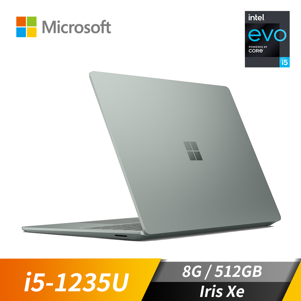 (展示品) 微軟 Microsoft Surface Laptop5 筆記型電腦 13.5&#034; (i5-1235U&#47;8GB&#47;512GB&#47;Iris Xe&#47;W11&#47;EVO認證) 莫蘭迪綠