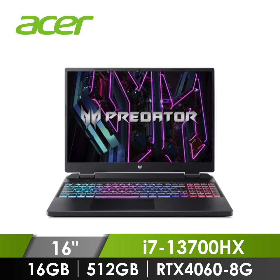 宏碁 ACER Predator Helios Neo 電競筆電 16" (i7-13700HX/16GB/512GB/RTX4060-8G/W11) 黑