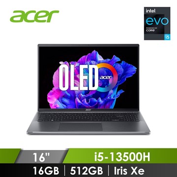宏碁 ACER Swift Go OLED 筆記型電腦 16" (i5-13500H/16GB/512GB/Iris Xe/W11/EVO認證) 金屬灰