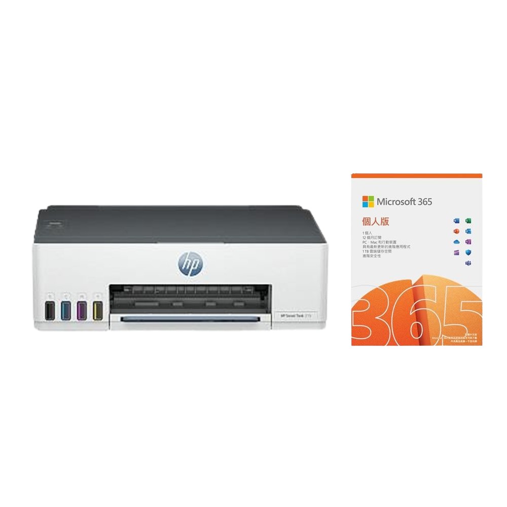 【組合】惠普 HP Smart Tank 215 連續供墨印表機+Microsoft 365 Personal 個人版一年盒裝