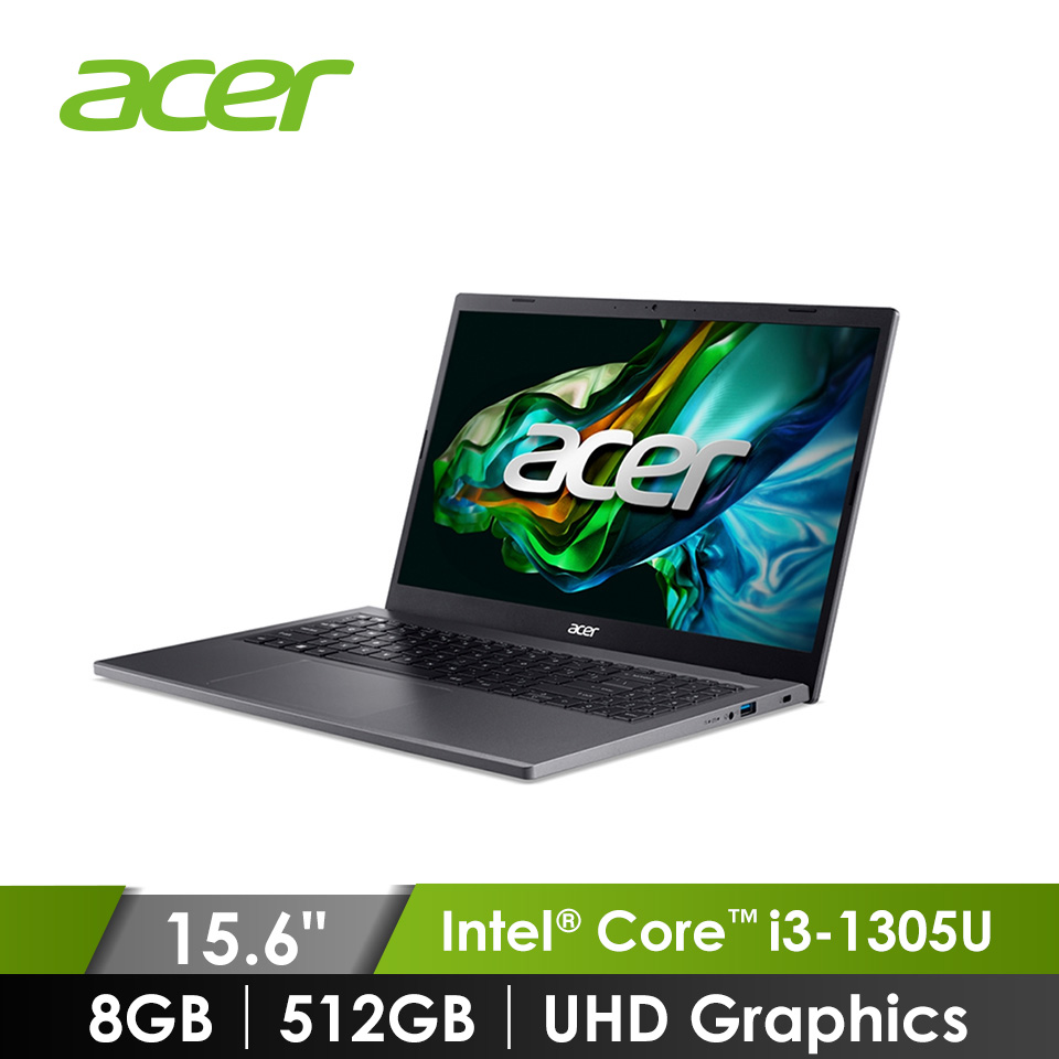 宏碁 ACER Aspire 5 筆記型電腦 15.6" (i3-1305U/8GB/512GB/Intel UHD Graphics/W11) 灰