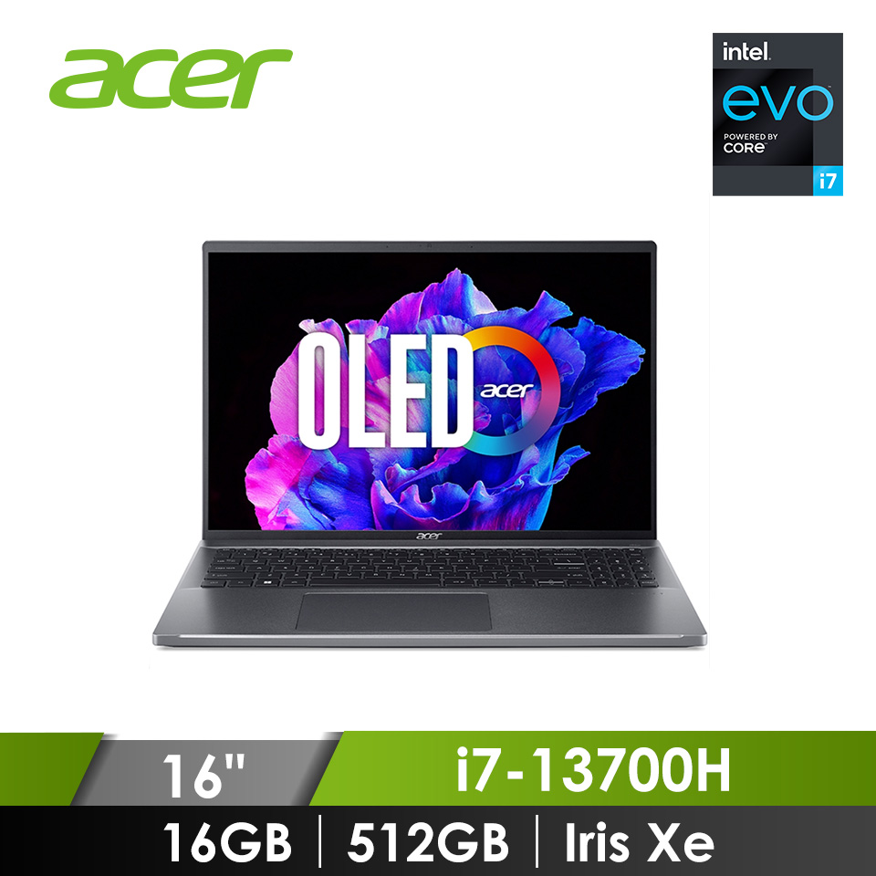 宏碁 ACER Swift Go OLED 筆記型電腦 16" (i7-13700H/16GB/512GB/Iris Xe/W11/EVO認證) 灰