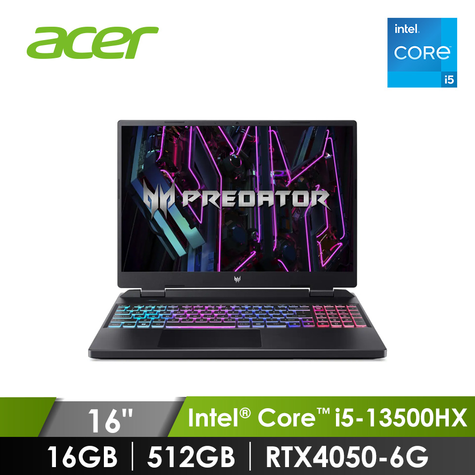 領券再折 | 宏碁 ACER Predator Helios Neo 電競筆電 16" (i5-13500HX/16GB/512GB/RTX4050-6G/W11) 黑