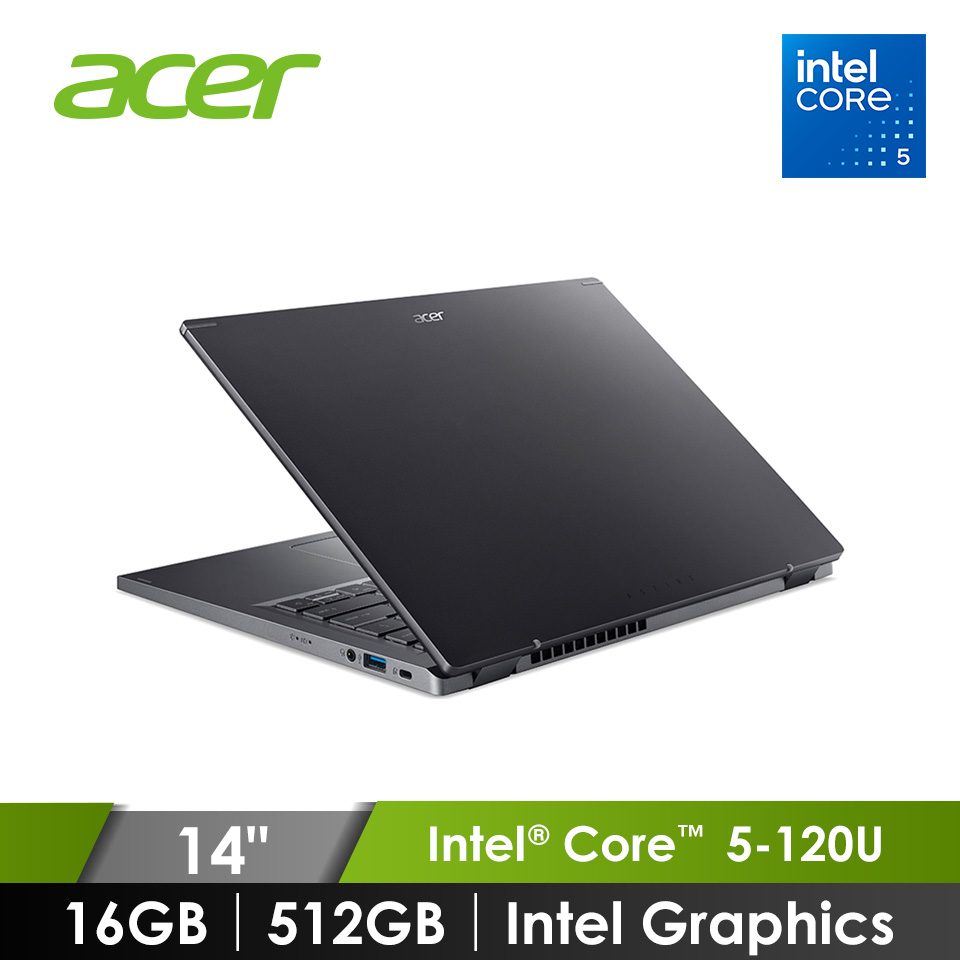 領券再折 | 宏碁 ACER Aspire 筆記型電腦 14" (Intel Core 5-120U/16GB/512GB/Intel Graphics/W11) 灰