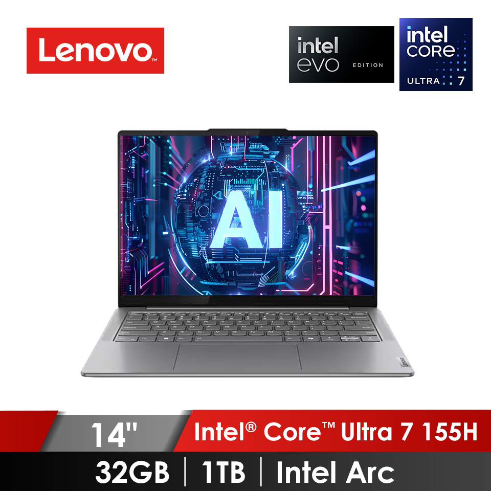聯想 Lenovo Yoga Slim 7 AI筆電 14" (Intel Core Ultra 7 155H/32GB/1TB/Intel Arc/W11/EVO認證)