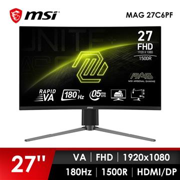 微星MSI MAG 27C6PF 27吋 曲面電競螢幕 (27"/1920x1080/16:9/180Hz/曲面)