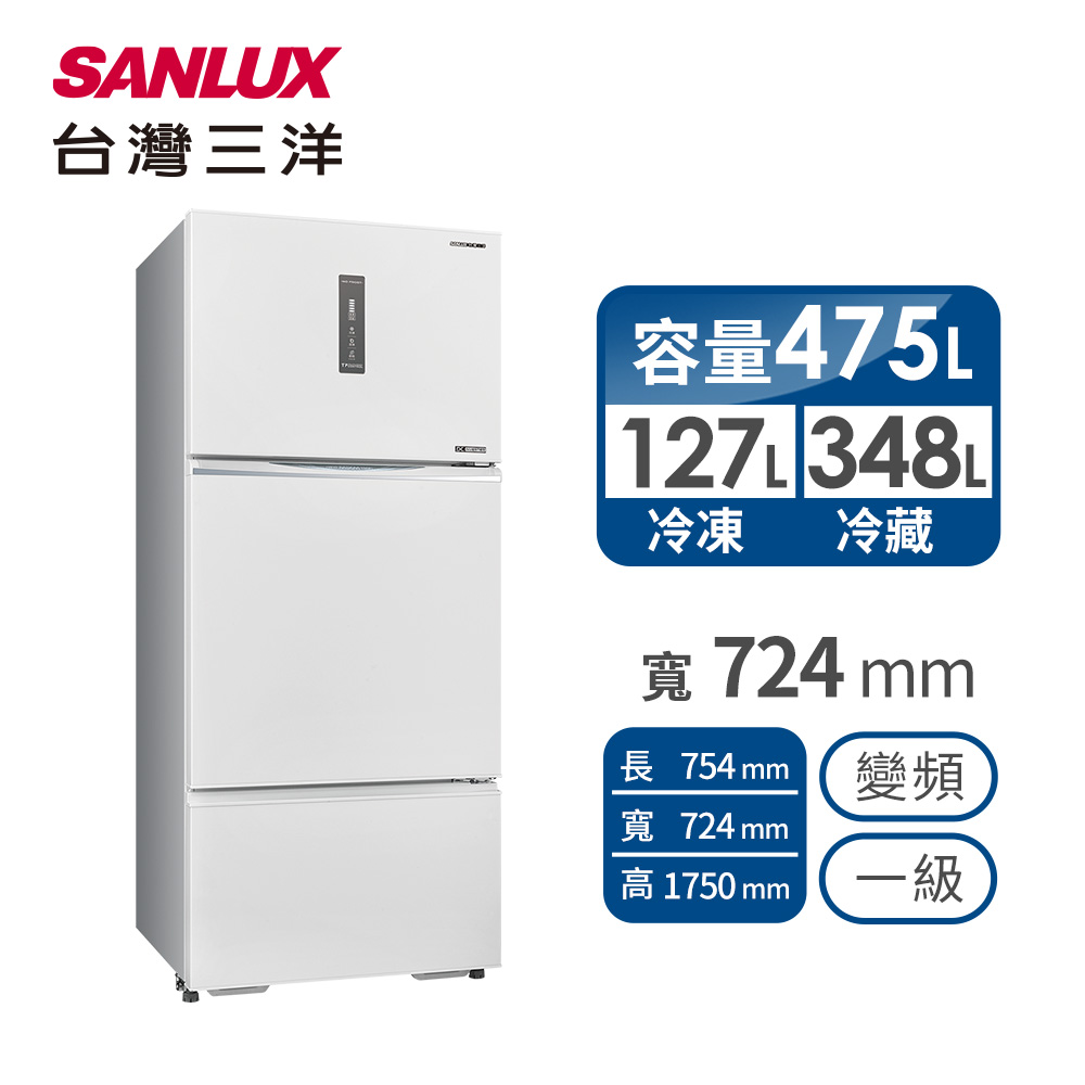 台灣三洋 475公升采晶鋼板雙門變頻電冰箱