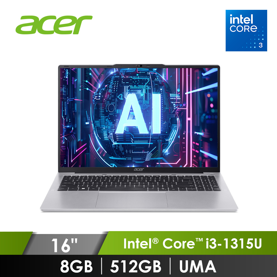 宏碁 ACER Aspire Lite 筆記型電腦 16&#034; (Intel Core i3-1315U&#47;8G&#47;512G&#47;UMA&#47;W11)