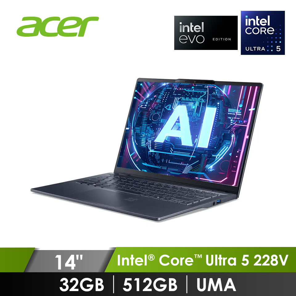 宏碁 ACER Swift OLED AI輕薄筆電 14&#034; (Intel Core Ultra 5 228V&#47;32G&#47;512G&#47;UMA&#47;W11&#47;EVO Edition) 藍