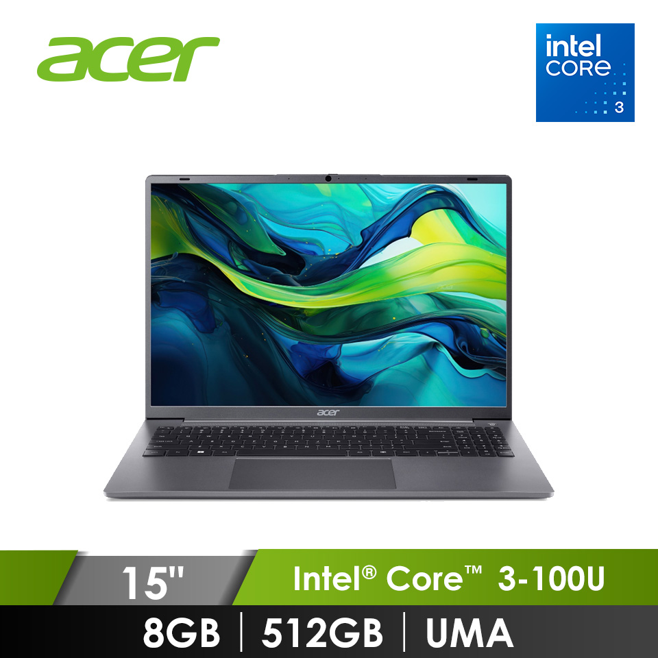ACER Aspire 15 筆記型電腦 灰 (Core 3-100U/8G/512G/W11)