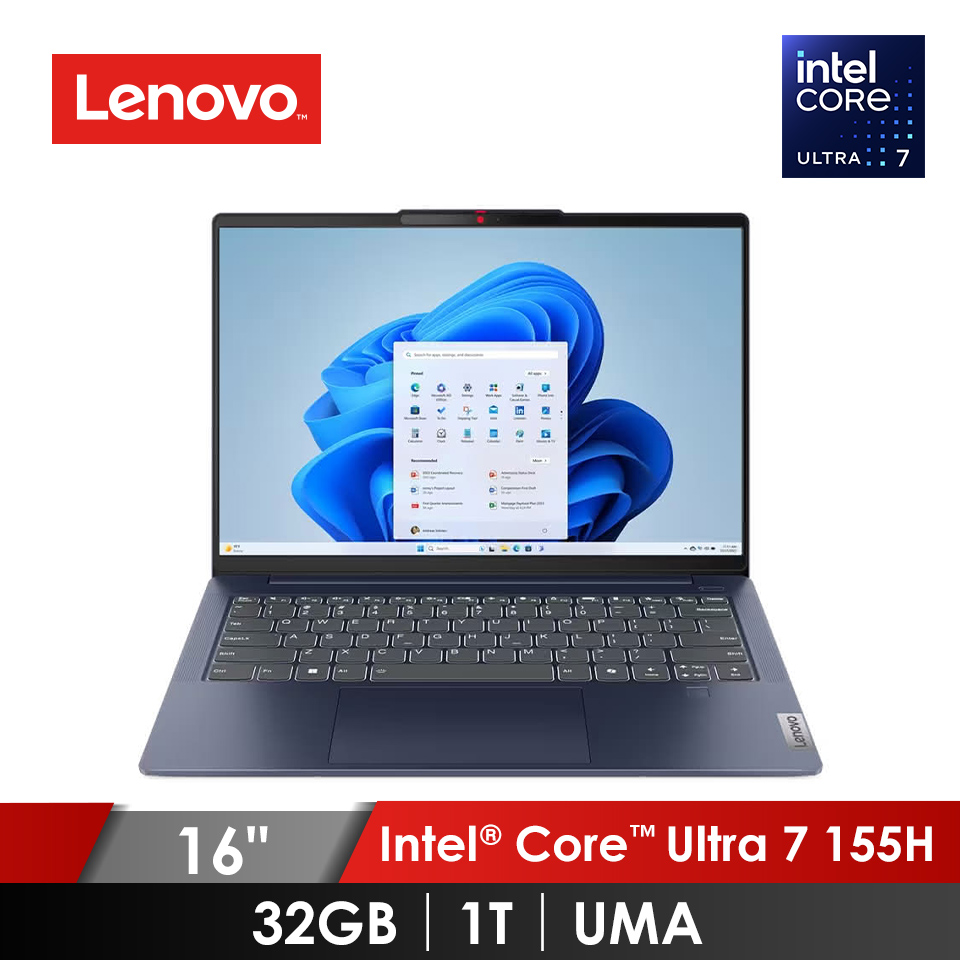 聯想 Lenovo ideaPad Slim 5i AI筆電 16" (Intel Core Ultra 7-155H/32G/1T/UMA/W11) 藍