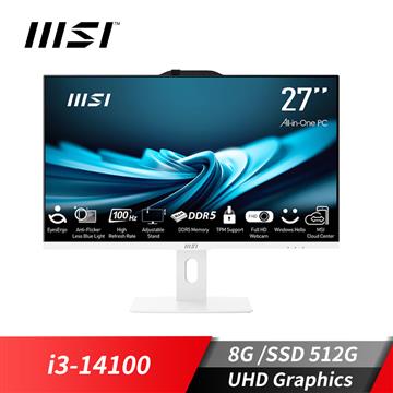 微星MSI PRO AP272P 27型 AIO液晶電腦 (i3-14100/8G/512G SSD/W11)
