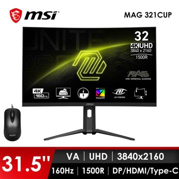微星MSI 32型 UHD 曲面電競螢幕-加滑鼠 (31.5"/3840x2160/160Hz/VA/曲面)