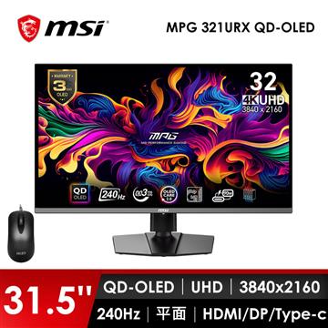 微星MSI 32型 UHD 平面電競螢幕-加滑鼠 (31.5"/3840x2160/240Hz/0.03ms/QD-OLED)