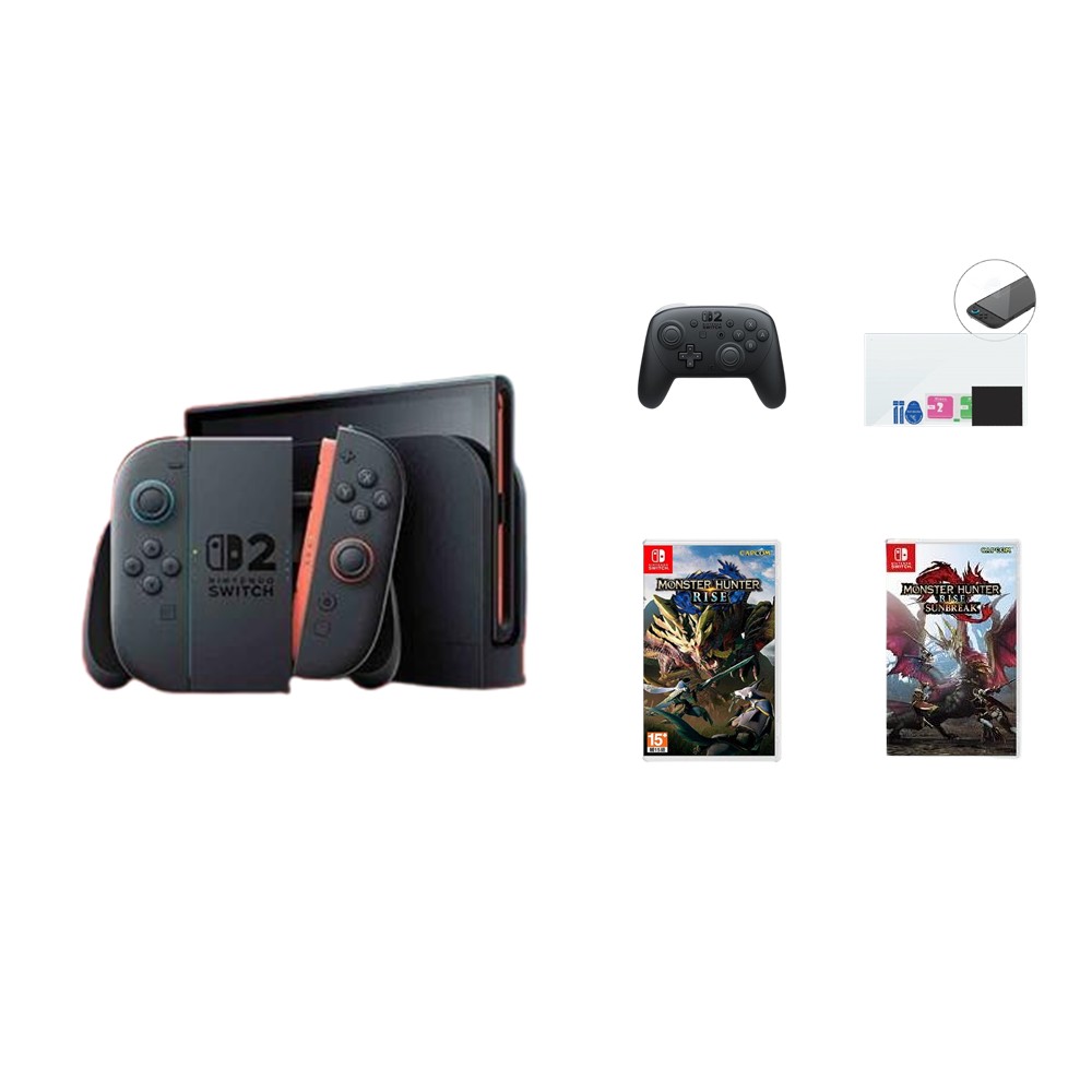【組合】Nintendo Switch 2 主機+魔物獵人 崛起:破曉 盒裝下載序號卡+魔物獵人崛起中文版+玻璃螢幕保貼+Pro控制器