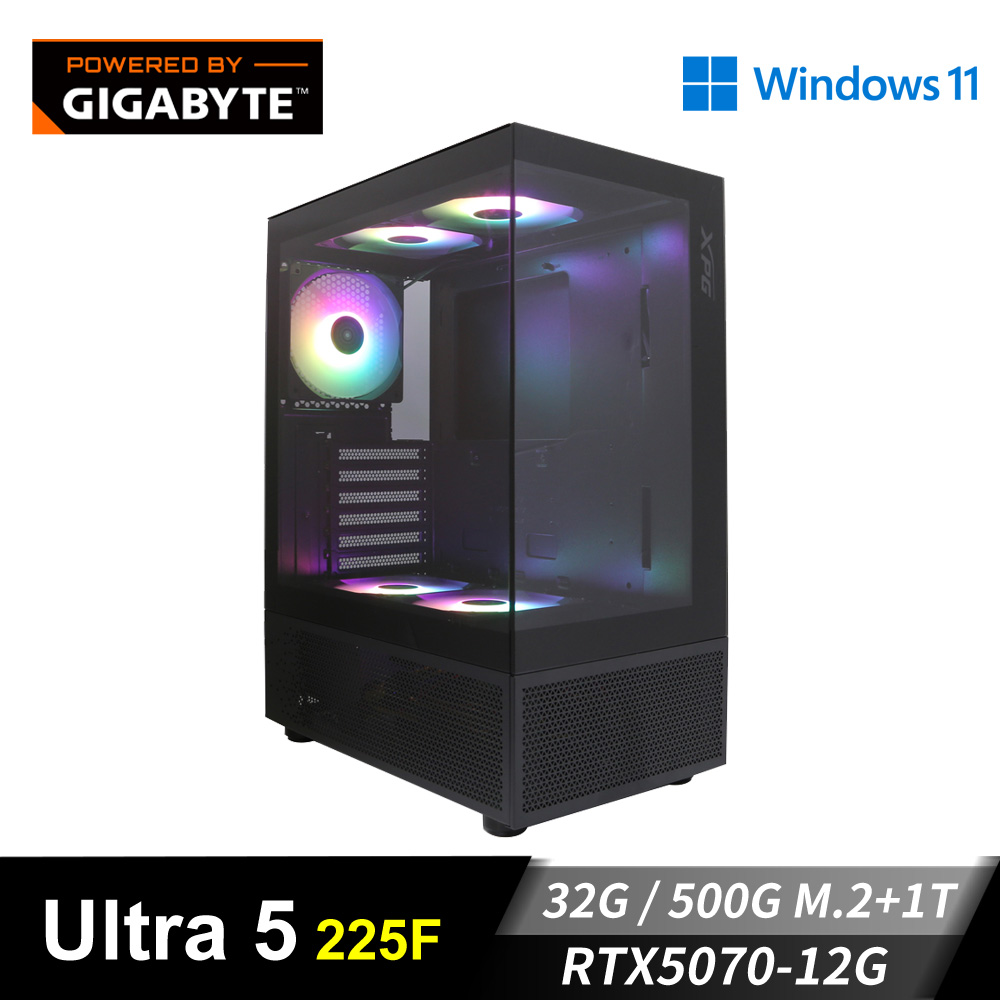 技嘉平台[烈鷹戰士]U5獨顯Win11電腦 (Ultra 5 225F/32G/1T/RTX 5070/500G_M2)