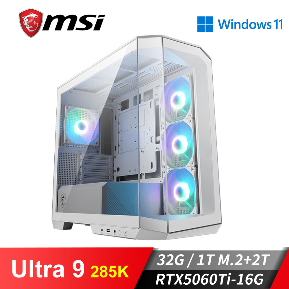 微星平台[雪音騎士]U9獨顯Win11水冷電腦 (Ultra 9 285K/32G/2T/RTX5060Ti-16G/1TB_M2)