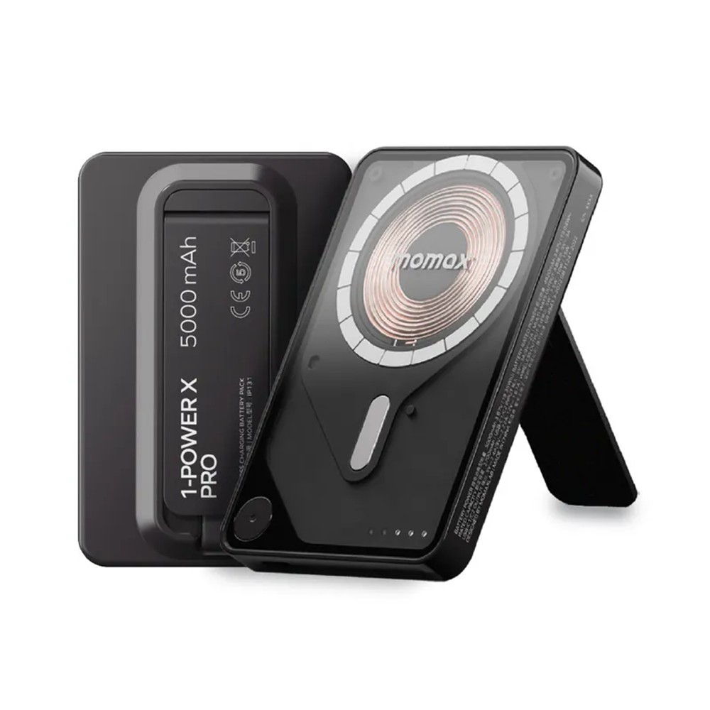 Momax 磁吸自帶線支架行動電源5000mAh-黑
