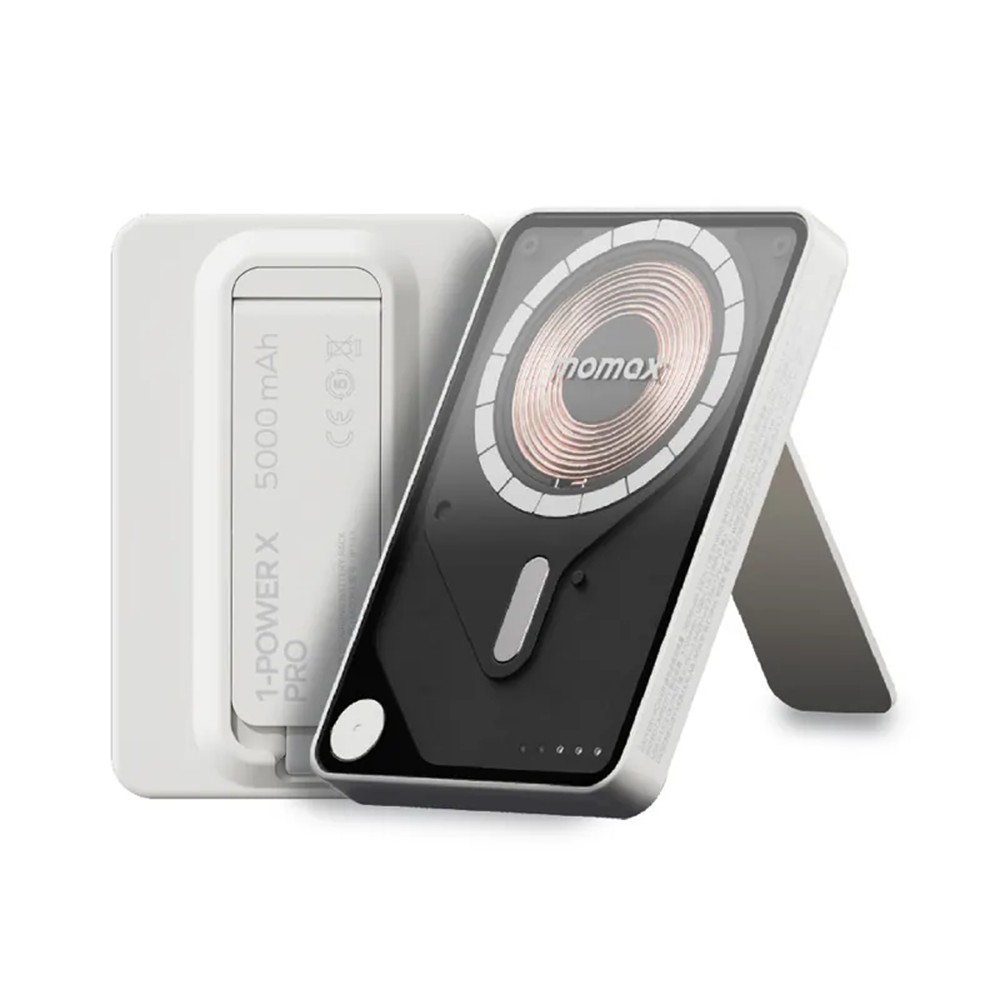 Momax 磁吸自帶線支架行動電源5000mAh-白