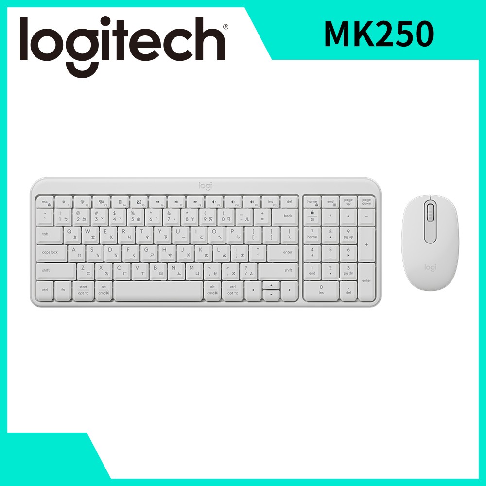 羅技 Logitech MK250無線鍵鼠組-珍珠白