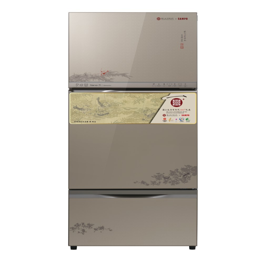 聲寶 SAMPO 605公升惲壽平魚藻玻璃三門變頻冰箱