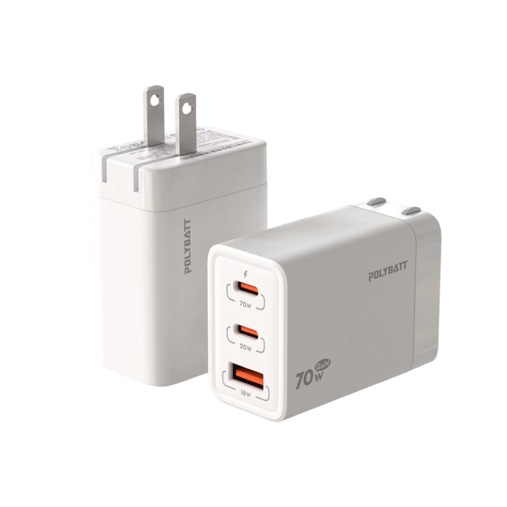 POLYBATT 70W GaN氮化鎵三孔充電器-白