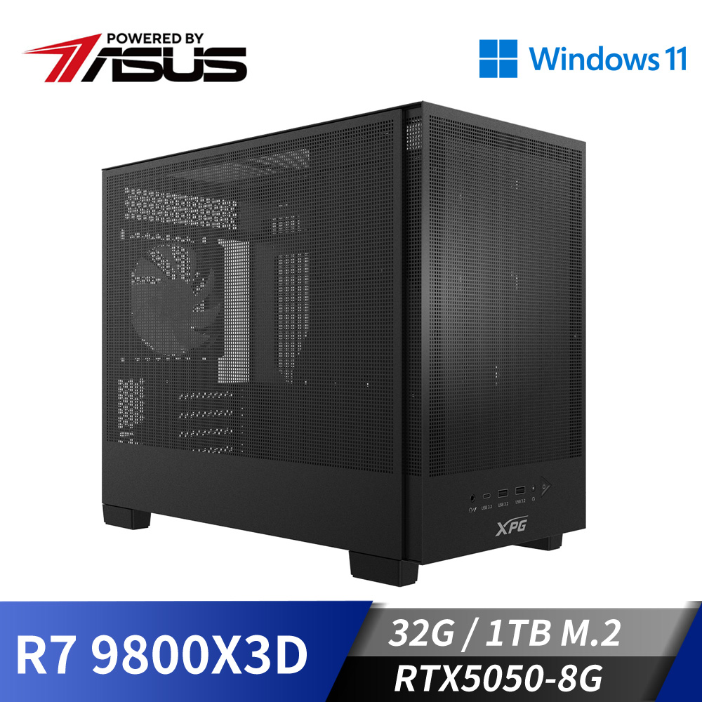 華碩平台[大地劍兵]R7獨顯Win11水冷電腦 (R7 9800X3D/32G/RTX 5050/1TB_M2)