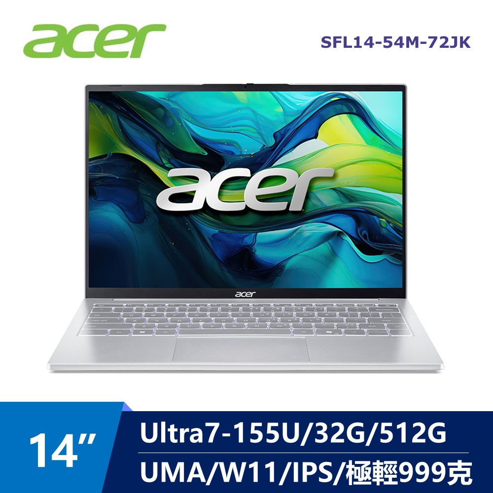 宏碁 ACER Swift Lite AI筆電 14" (Intel Core Ultra7-155U/32G/512G/UMA/W11)