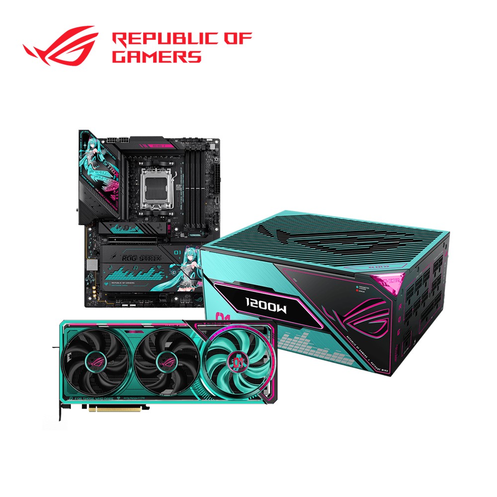 ASUS ROG X MIKU 初音聯名款主機板+RTX 5080顯示卡+電源供應器