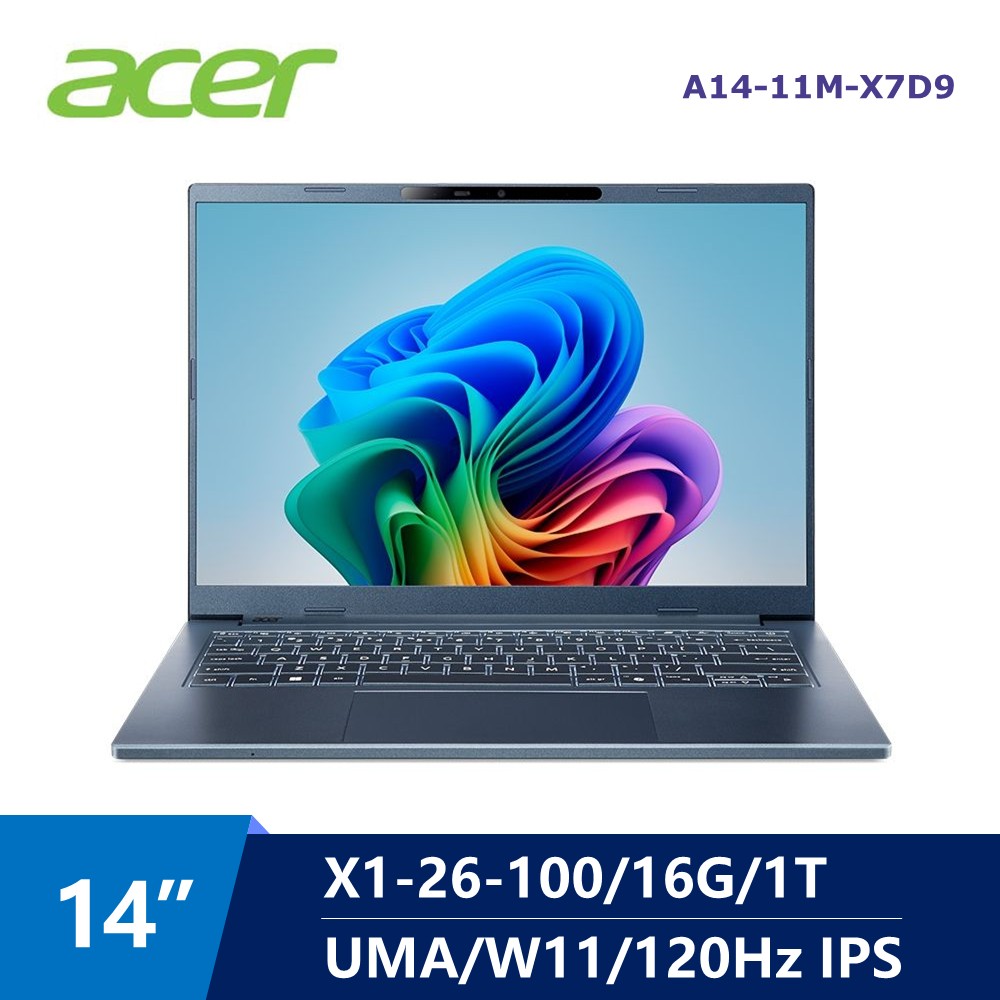 宏碁 ACER Aspire AI筆電 14" (Snapdragon X1-26100/16G/1T/UMA/W11)