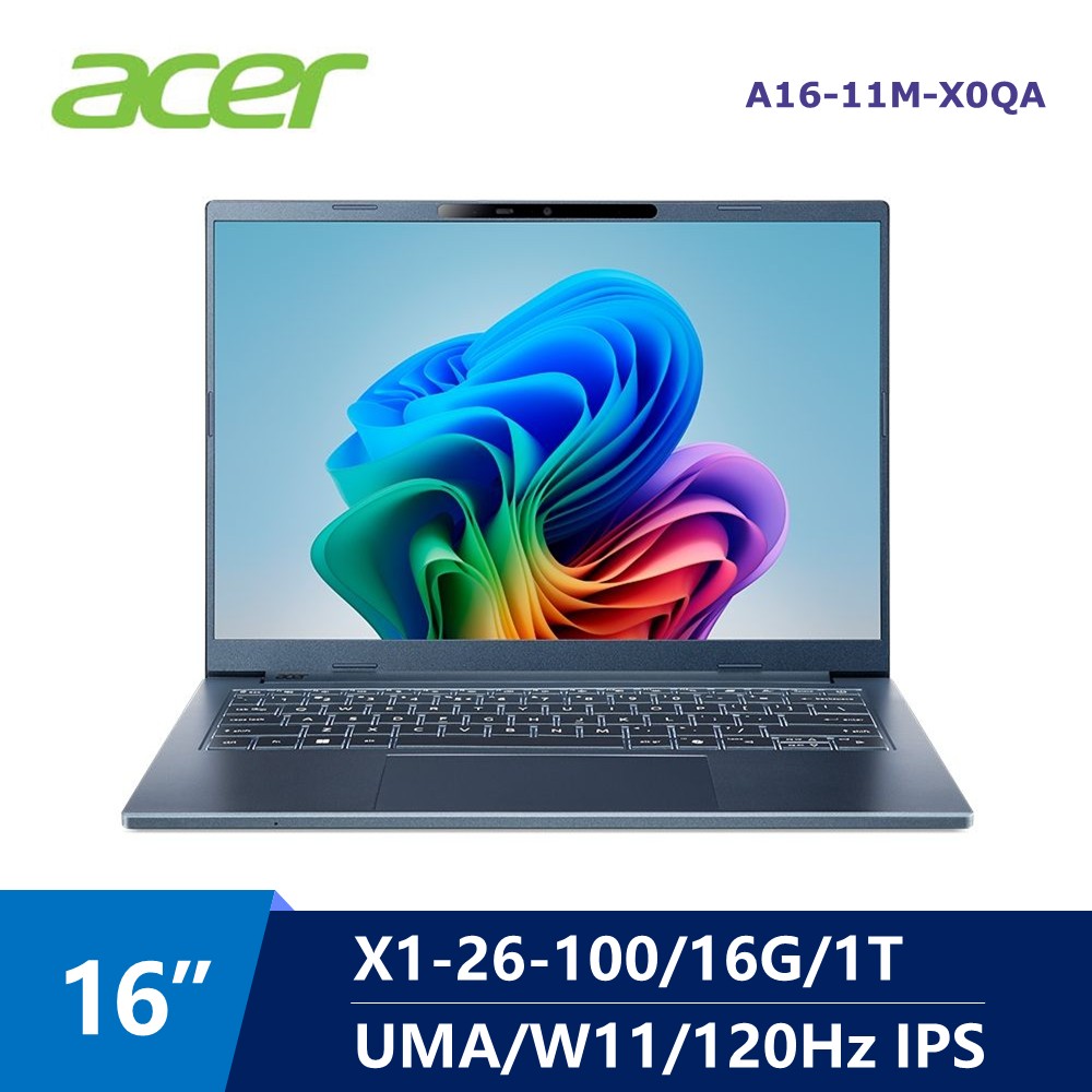 宏碁 ACER Aspire AI筆電 16" (Snapdragon X1-26-100/16G/1T/UMA/W11)