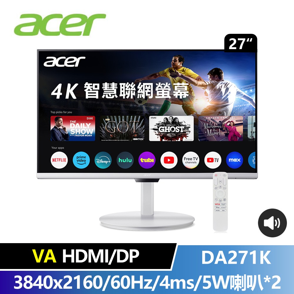 宏碁 ACER 27型 VA 4K Google智慧螢幕 (4ms/60Hz/HDMI/DP/雙喇叭)