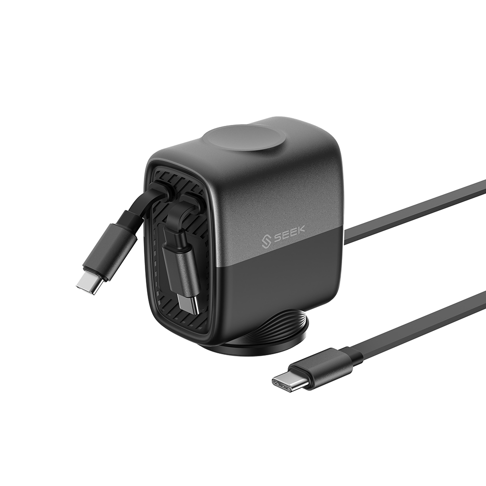 SEEK 100W Type-C智能雙伸縮線充電站-黑