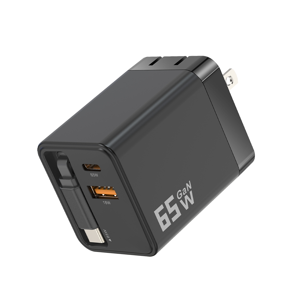 MCK 自帶線二孔氮化鎵快充65W-黑