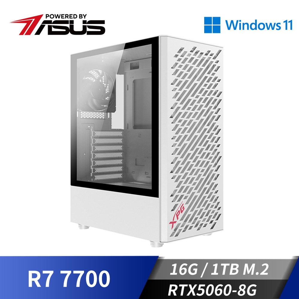 華碩平台[天峰刀兵]R7獨顯Win11電腦 (R7 7700 MPK/16G/RTX 5060/1TB_M2)