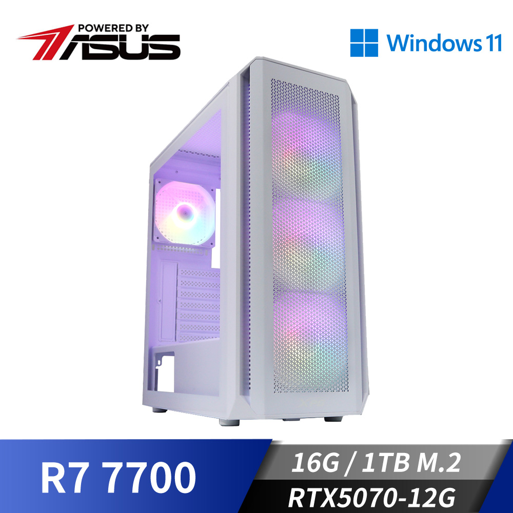 華碩平台[天峰神兵]R7獨顯Win11電腦 (R7 7700 MPK/16G/RTX 5070/1TB_M2)