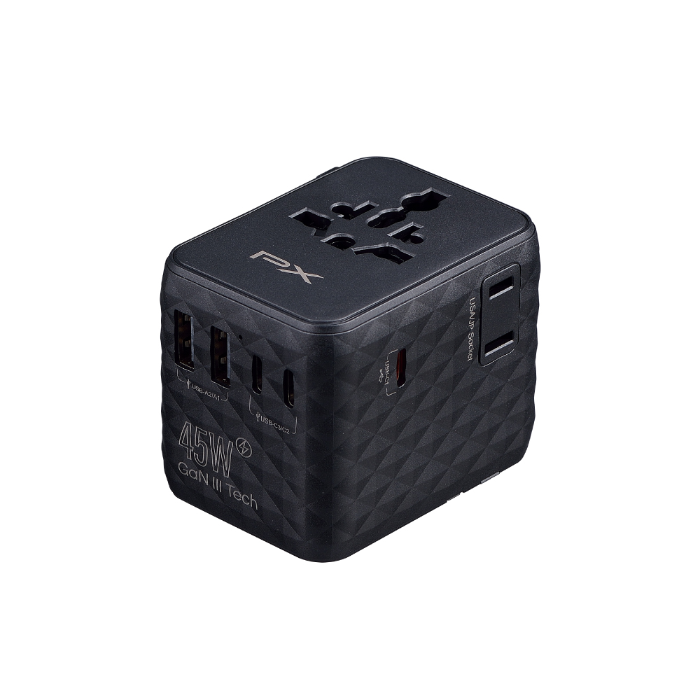 大通 氮化鎵45W萬國轉接旅行插座-黑