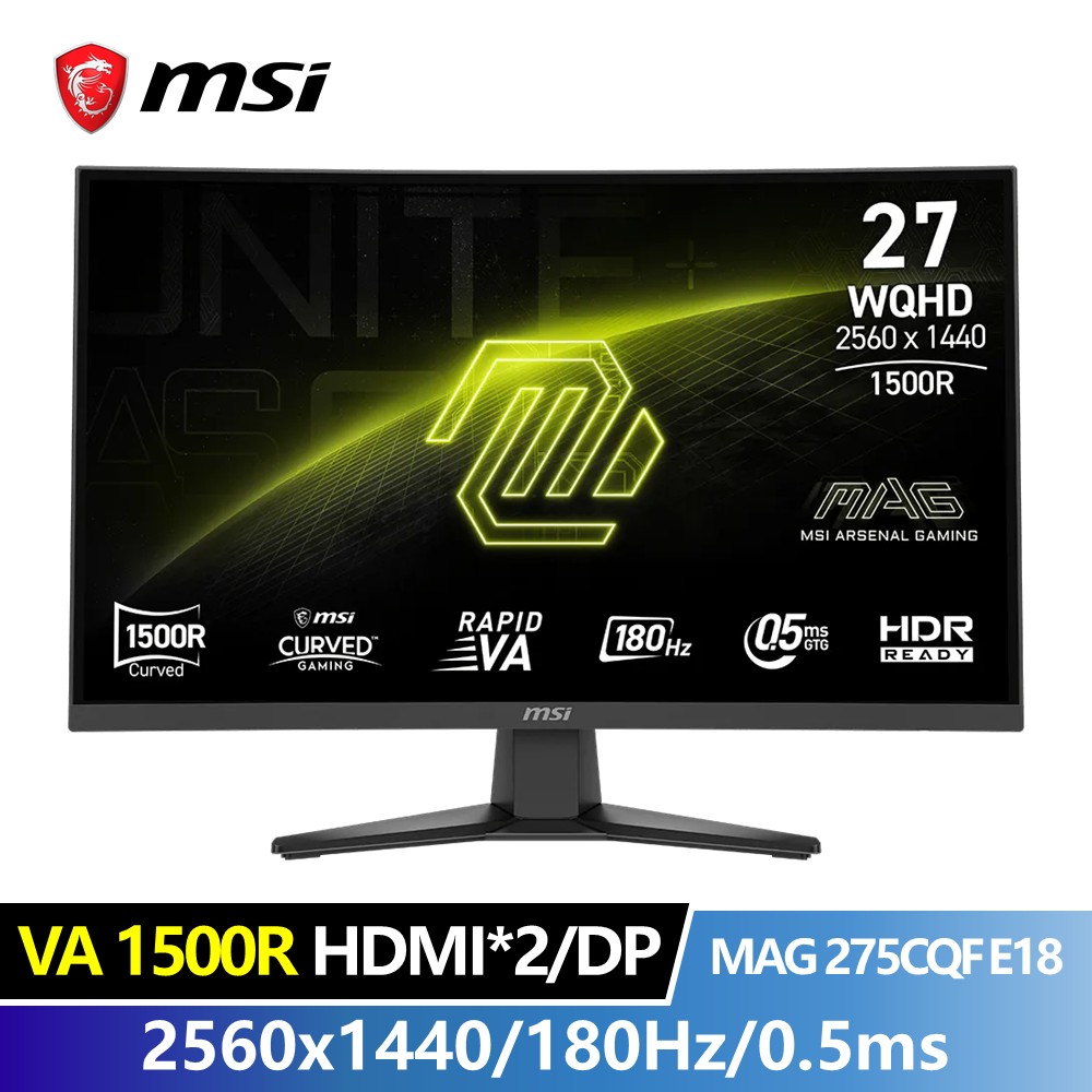 微星 MSI 27型 WQHD VA 曲面電競螢幕 (2560x1440/180Hz/0.5ms)