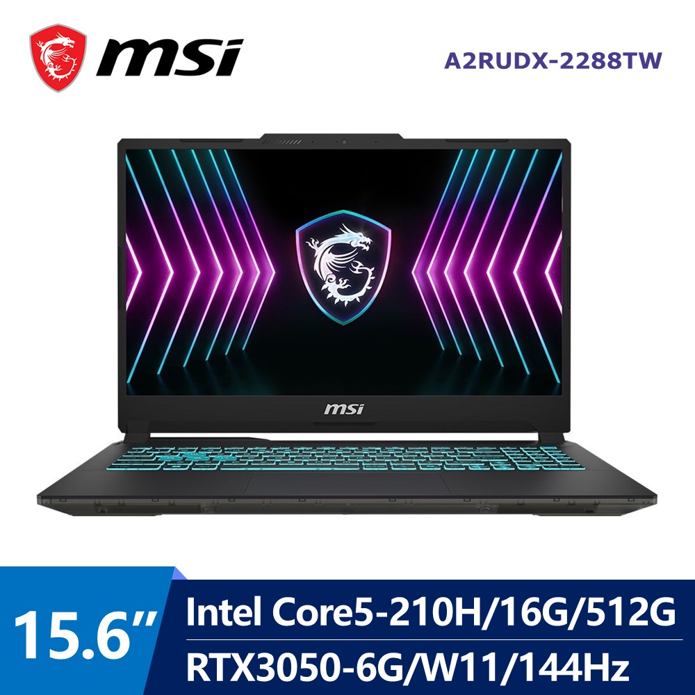 微星 MSI Cyborg AI電競筆電 15.6" (Intel Core5-210H/16G/512G/RTX3050-6G/W11)