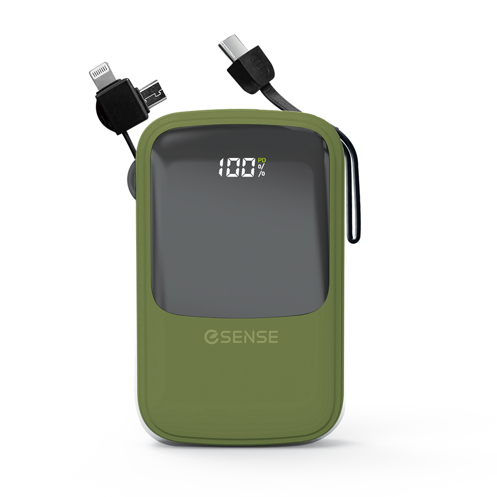 Esense 免帶線快充行動電源10000mAh-綠