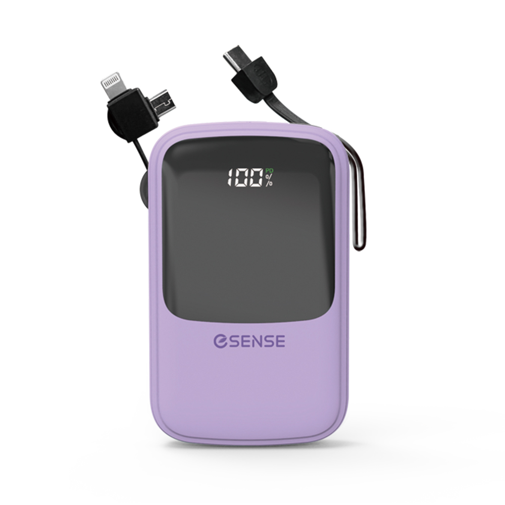 Esense 免帶線快充行動電源10000mAh-紫