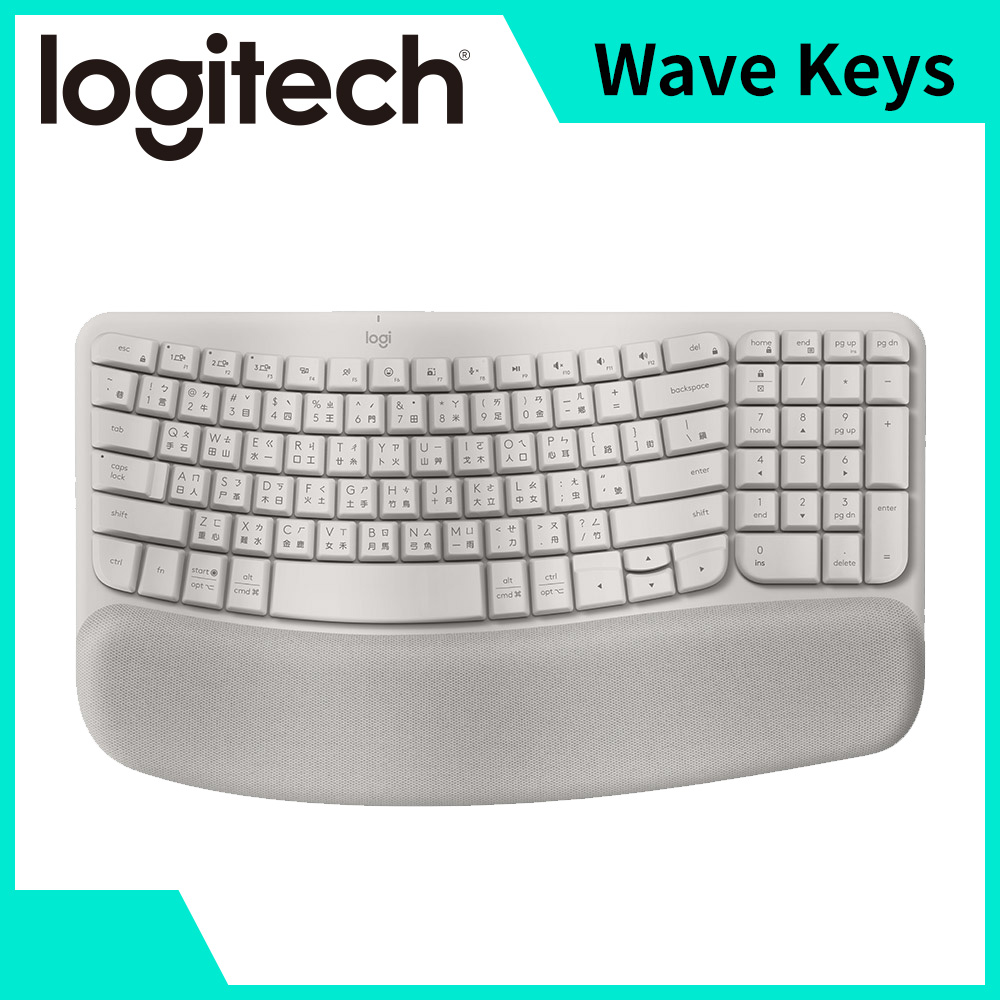羅技 Logitech Wave Keys人體工學鍵盤-迷霧灰