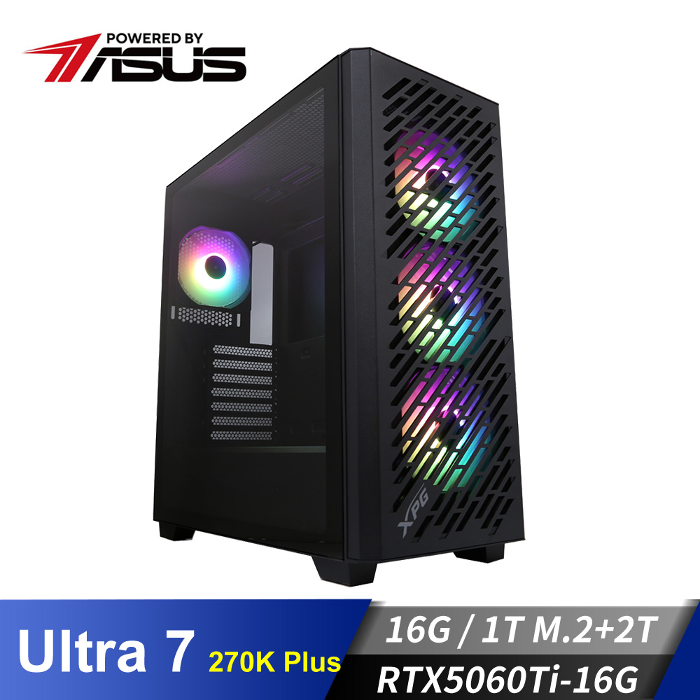 華碩平台[威光狂神]U7獨顯電腦 (U7-270K Plus/16G/2T/RTX5060Ti-16G/1TB_M2)