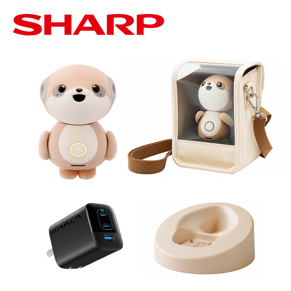 出門走走組 | SHARP AI陪伴機器人-Poketomo + 充電座 + 攜帶包 + Anker 67W GaN快充頭